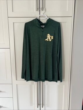Fanatics Green Heather Men's MLB Lightweight Quarter Zip- Las Vegas Athletics